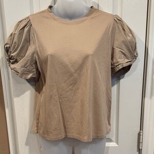 Antonio Melani Tan Puff Sleeves Blouse. Sz Medium